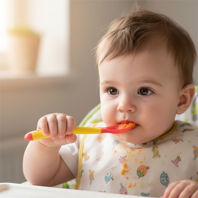 bébé mange seul cuillère bébé diversification alimentaire