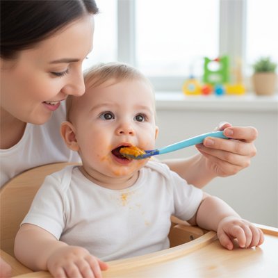 cuillère bébé bleue diversification alimentaire